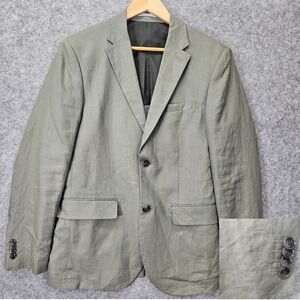 HM Linen Blazer Mens 36R XS Sage Green Slim Fit Sport Coat  Light Summer Unlined